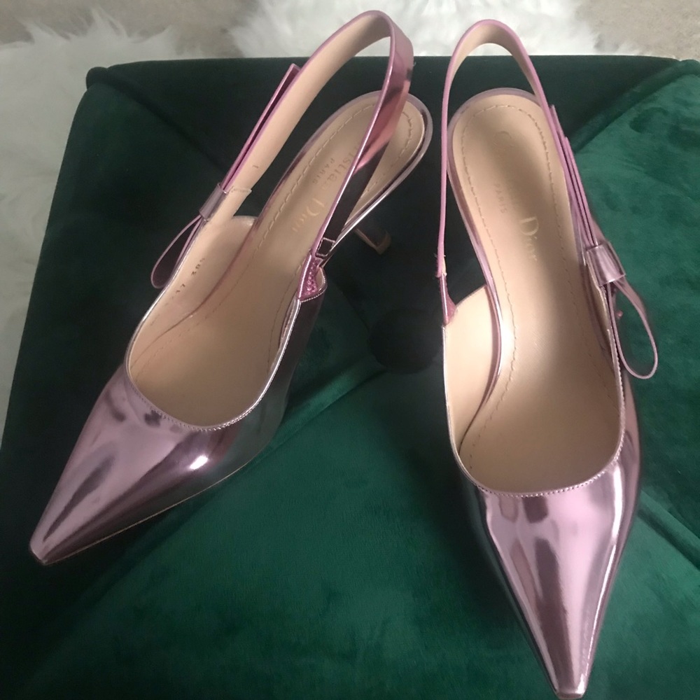 Christian Dior Metallic Calfskin Slingback - Rose